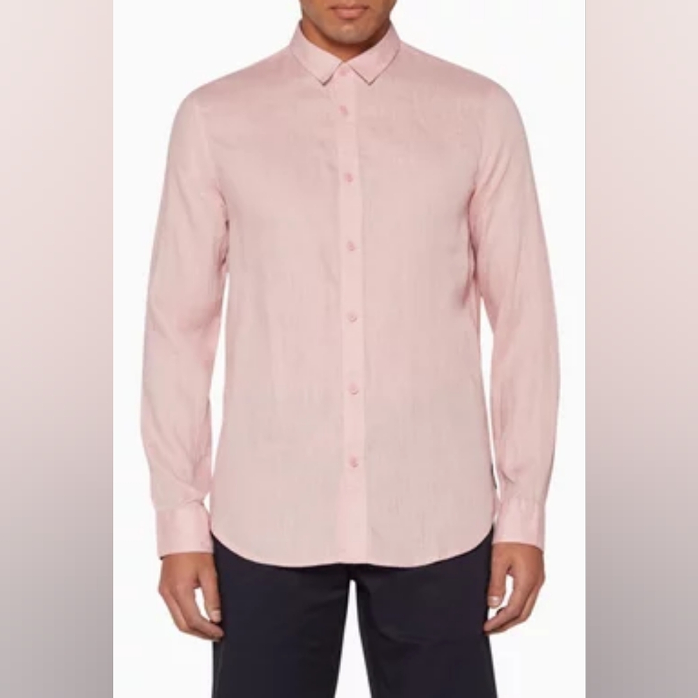 AIX Armani Exchange Mens Soft Pink Button Up Long Sleeve Dress Shirt Size Small